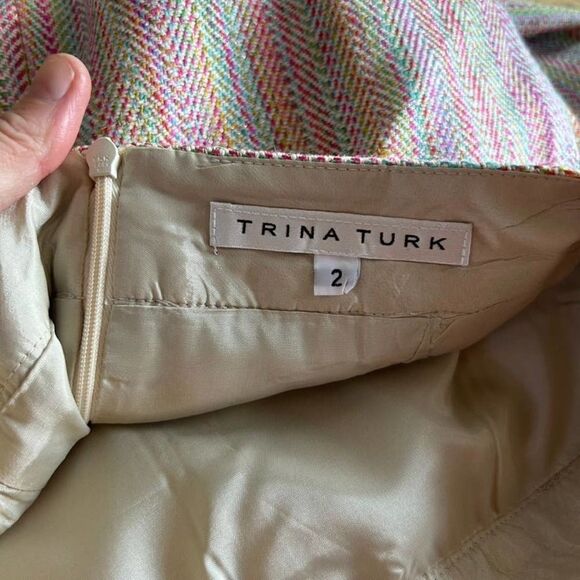 Trina Turk Tweed Pencil Skirt Rainbow Colorful Fringe Office Womens Size 2 - Picture 2 of 11